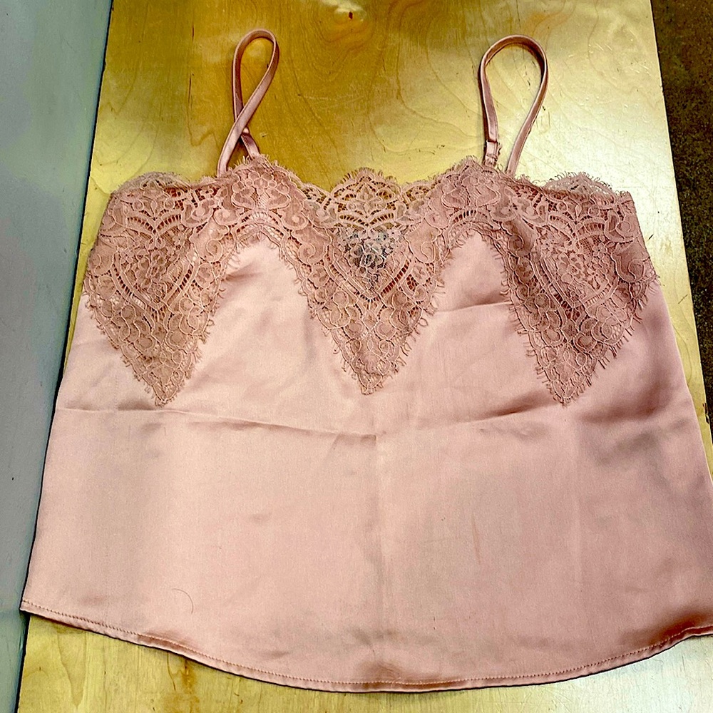 Light pink satin top with lace